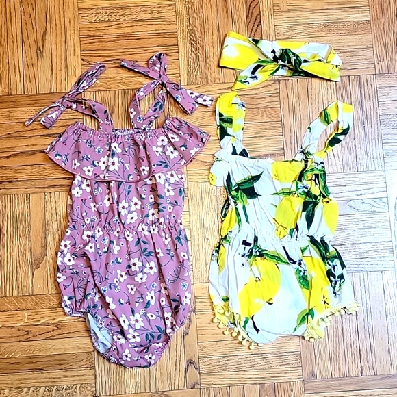 Other - Lot of 2 baby girl rompers 12-18 months lemons and mauve floral